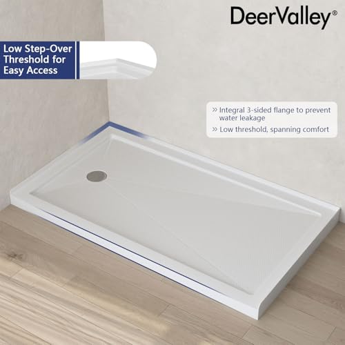 Image of DeerValley 60 inchL X 34 inchW Left Drain Shower Base in White