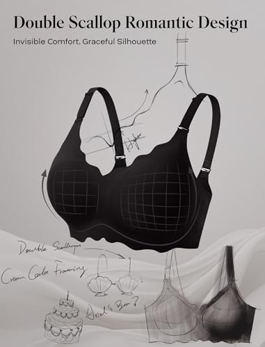 Image of COMFELIE Seamless Wireless T-Shirt Bra for Women, Full Coverage No Underwire with Deep V Neck, U-Back & Lace Trim