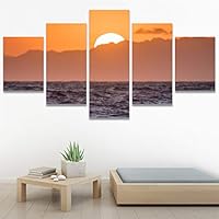 SIGNWIN 5 Panel Canvas Wall Art Coastal Orange Photography Relax/Calm Romantics Sunset Warm for Home Decorations Ready to Hang - 60