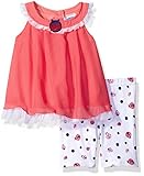BON BEBE Baby Girls' 2 Piece Chiffon Dress Set with Capri Short, Red Ladybug, 12 Months