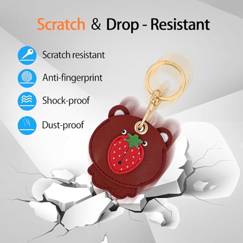 Image of Leather Keychain Case Holder Compatible with Apple AirTag, GPS Airtag Keychain Finder Tracker with Key Ring, Anti-Scratch Protective Air Tag Cover | Leather