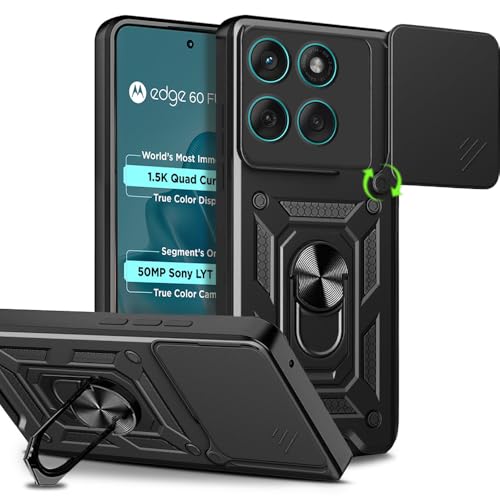 Image of AESTMO Tough Armor Moto Edge 60 Fusion 5G Bumper Back Case Cover | Ring Holder & Sliding Camera Shield Cover | 360 Degree Protection Back Case Cover for Moto Edge 60 Fusion 5G (Black)
