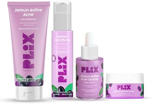 The Plant Fix Plix Jamun Active Acne Range With Cleanser, 2% Salicylic Acid Serum, Smoothie Moisturizer, & Toner l Reduces Active Acne l Detoxifies The Skin l Soothes Redness l All Skin Types