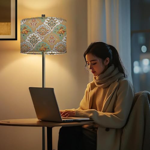 Image of Rellon Industries Floor Lamp for Living Room with 3 Shelves Decorative Metal Floor Lamp Standing Home Decoration Floor JuteLamp Shade Reading for Bedroom, Office,Kitchen (A4)