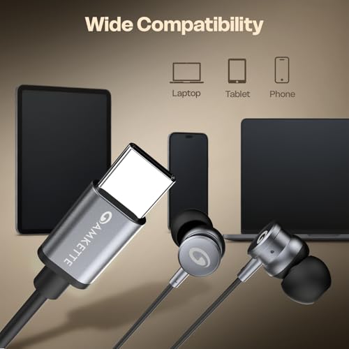 Image of Amkette Trubeats M15 Type C Earphones with Mic, 10mm Drivers, 3 Button Control, AI Assistants, Ergonomic Earbuds Compatible with Smartphones, Tabs & Laptops, Type C Headphones, 1.2m Cable Grey