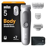 Braun Bodygroomer Series 5, Elektrischer Körperrasierer Herren mit 7 Zubehörteile, Kabelloser Trimmer für Intimbereich und Körper, 100 Min Akku, Wasserdichter Körperhaartrimmer, BG5555, Grau