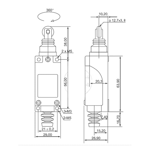 Microinterruptor ME-8112 con rodillo de émbolo 15A 250V para control final de carrera 3