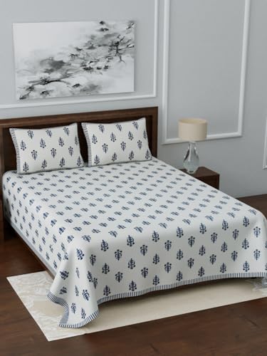 Image of LIVING ROOTS Jaipuri Hand Block Print King Cotton Bedsheet 86 * 104 inches (7 * 8.5 feet) with 2 Pillow Cover | 210 TC | Rich Fast Colour with No Colour Bleeding | (051-C)