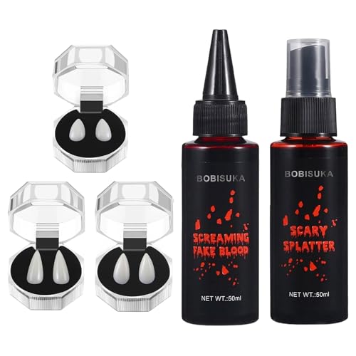 Ajuanbazha Set de Sangre Falsa Halloween, Sangre Falsa para Ropa Lavable, Maquillaje Realista para Disfraces, Zombies, Vampiros, Cosplay y Efectos Especiales