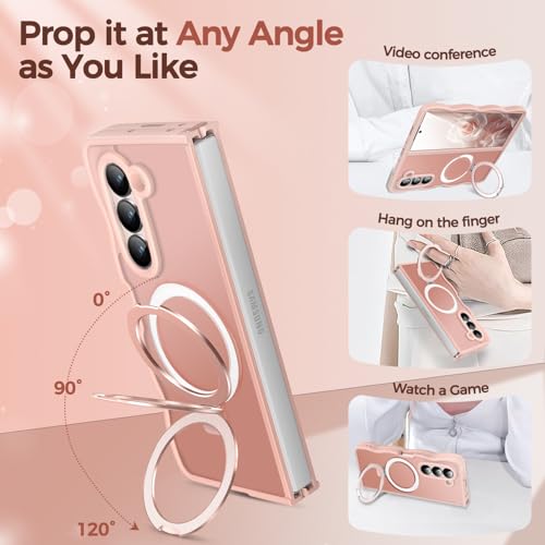Image of Cute Wavy Magnetic Stand Case for Galaxy Z Fold 6 Fit for MagSafe, Pink