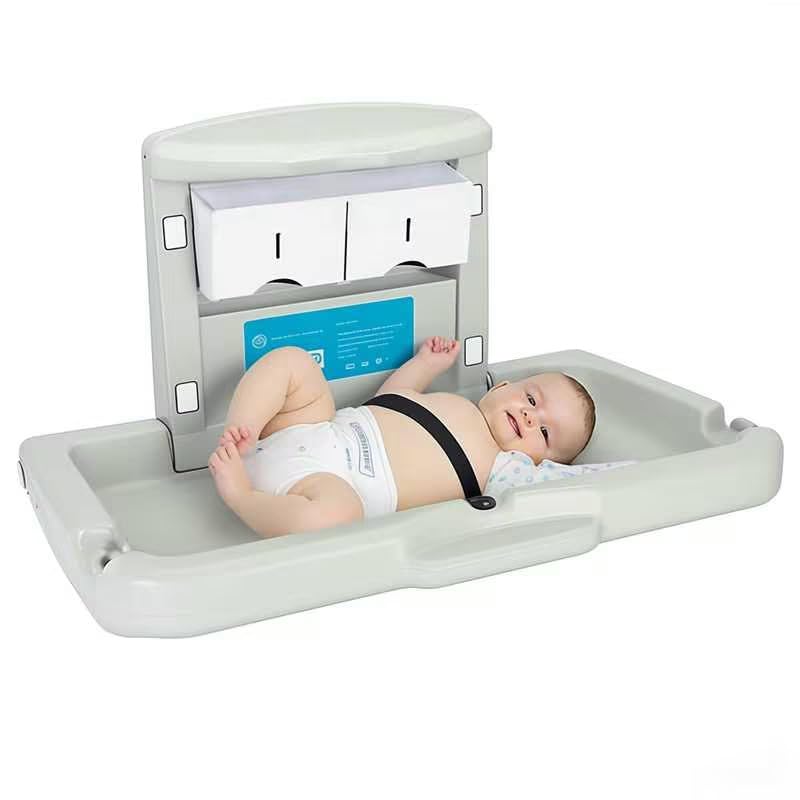 Baby Changing Station Wall Mounted,Commercial Baby Changing Station with Safety Strop,Foldable Wall Mounted Changing Table for Commercial Bathroom,Suitable for Commercial, Hotels & Airports