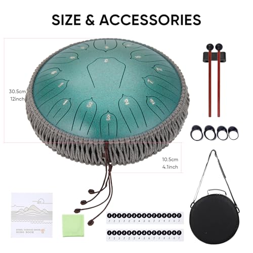 Musfunny Tambour à langue en acier à 15 notes – 30,5 cm de diamètre – D majeur – avec baguettes, sac et protection pour les doigts – Handpan pour adultes – Instruments de percussion pour l’éducation – vue 6