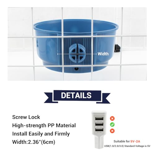 Enjoying Hängender beheizter Wassernapf für kleine Haustiere, 600ml für Hauskatzen, Welpen, Kaninchen, Küken, isolierter Wassernapf Futternapf, USB-Stromkabel, einfach zu montieren und zu verwenden