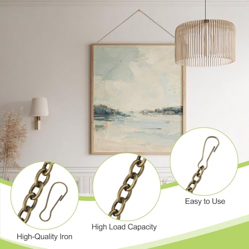 Image of Picture Hanging Kit with 4Pcs 2M Picture Hanging Chains & 12Pcs Hooks, Heavy Duty Metal Display Chain for Photo Frames Artworks Mirror(Bronze)