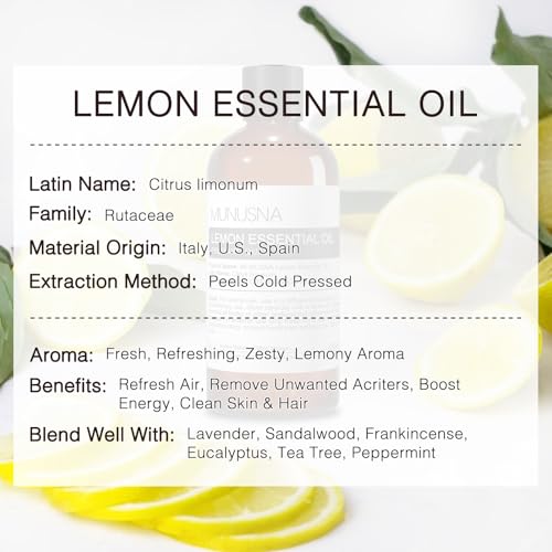 Image of Lemon Essential Oil for Skin Hair Care, Diffuser, Aromatherapy | Pure and Natural, Lemon Oil for Home Cleaning, Air Freshening, Mood Soothing, DIY Soap Candle Making, 100ML / 3.38 fl oz