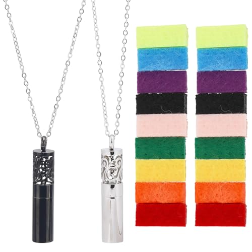 SUNNYCLUE 1 boîte de 2 colliers D'Aromathérapie Diffuseur D'Huiles Essentielles avec 20 tampons de Recharge 304 pendentifs en Acier Inoxydable Colonne Creuse...