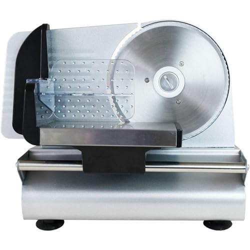 KLYDBMYT Cortadora de fiambre eléctrica doméstica de Acero Inoxidable, Universal, Dentada, Ø 190 mm, Grosor de Cuchilla Ajustable de 0 a 15 mm, para Carne, Pan, Verduras y jamón.