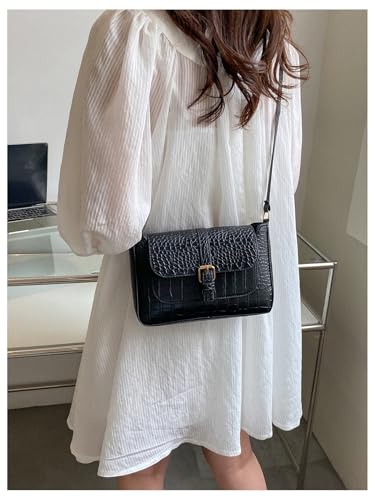 Women's Crocodile Embossed Square Shoulder Handbags Zipper Flap Crossbody Bags Commute Purse2