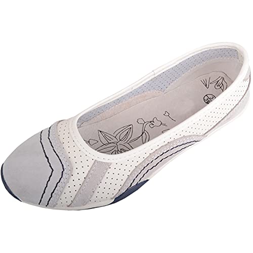 Womens Genuine Leather Slip On Casual Ballerina Style Pump Dolly Shoes - White - UK 5 / EU 38