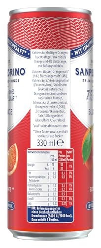 San Pellegrino Blutorange Zero Added Sugar, Blutorangen-Limonade mit 10% Fruchtsaft, ohne Zuckerzusatz, 12er Pack (12 x 330ml) Einweg-Dosen 2