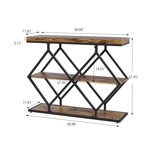 39" Garvee 3-Tier Rustic Entryway Console Table w/ Open Shelves & Metal Frame - image 2