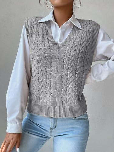 Image of Womens Sweater Vest Sleeveless Cotton Casual V Neck Pullover
