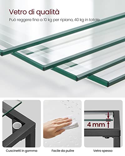 VASAGLE Scaffale in Vetro a 4 Ripiani, Liberia