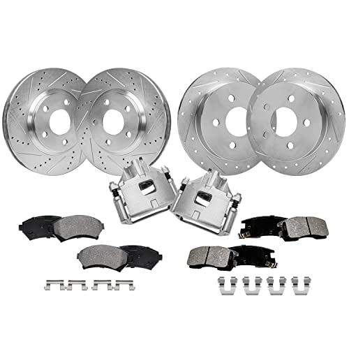 Image of Detroit Axle - Front & Rear Drilled Rotors Brake Pads Front Calipers Replacement for 2000-2005 Chevrolet Impala 2000-2004 Monte Carlo - 10pc Set
