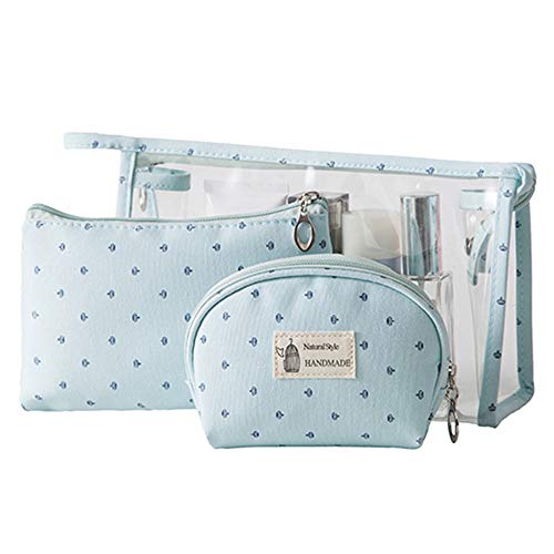Preisvergleich Produktbild 3 Stück Kulturbeutel Transparent für Reisen, Wasserdicht PVC Kulturtasche mit Reißverschluss, Kosmetiktaschen-Reiseset, Kulturwaschbeuteln-Spielraum-Speicher... bilden Fall-Beutel für Frauen(Blau)