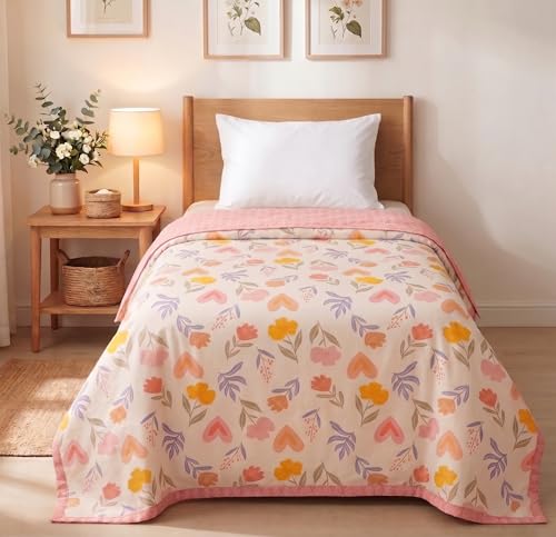 Image of HOMEKART Premium Reversible AC Blanket | Single Bed Cotton Comforter | Soft, Lightweight & Breathable All-Season Bedding | 147CMx230CM (Multicolour