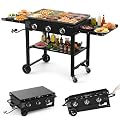 BESTFIRE 36" Foldable Flat Top Gas Grill,3 Burner Propane Griddle 45000 BTU, 625 sq in Cast Iron Cooking Surface, Two Foldable Side Shelves & Wheels – Perfect for Backyard BBQ, Outdoor Camping Black