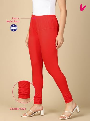 Image of Lux Cozi PYNK Solid Premium Cotton Lycra Churidar Leggings for Women | Regular Fit Elastic Waist Full Length Women Leggings | Free Size