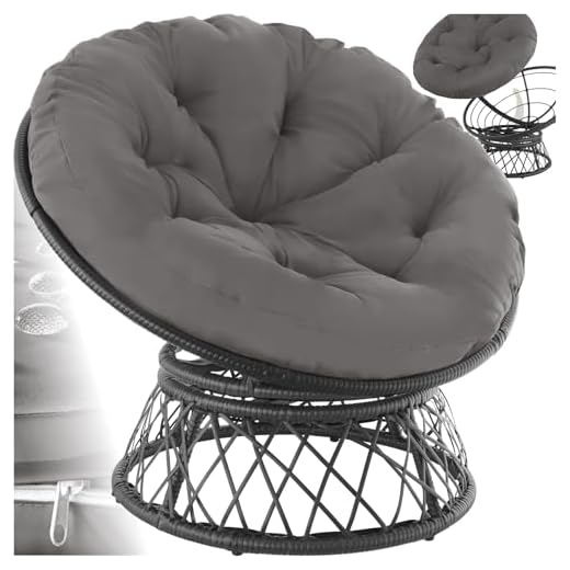 TecTake® Fauteuil Papasan en Rotin Chaise Relax Ronde Résine Tressée 1 Place Pivotant à 360°, Coussin Épais Grand Confort Inclus, Mobilier de Jardin pour Amenagement Balcon Terrasse Salon de Jardin