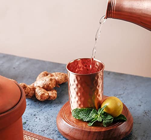 Hammered Design Copper Tumbler Set | Drinking Water with Copper Cups | Premium Quality Tumblers for Home, Office, Travel & Gifting - 11.8 US Fl Oz