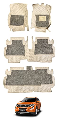 Image of Auto Hub 7D car mat XUV 500 (7 Seater), Luxury Double-Stich 7d Car Floor Mat Complete Set, 100% Waterproof and Washable, Color : Beige