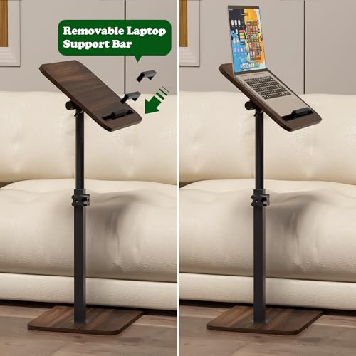 Image of 360 Swivel Sofa Side Table for Couch - Set of 2 - Adjustable Height Laptop Table for Work, TV Trays Table for Snacks Reading fits Bed Chair with Phone & Tablet Slot