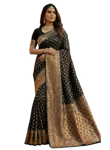 Image of C J Enterprise Women's Pure Soft Silk Saree With Blouse Piece For Wedding (Priya)