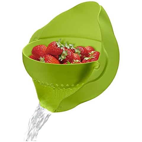 Calitek Colander Food Strainer Multifunctional Kitchen Drainer Basket Set with Detachable 2.2L Bowl BPA Free Space Saving for Washing Draining Fruits Vegetables Pasta (Green) Cover