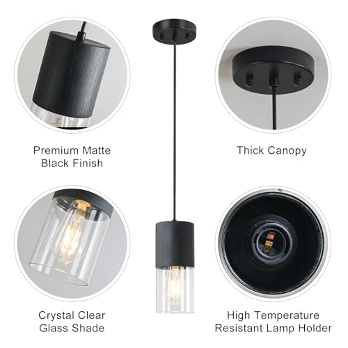 Image of 2-Pack Black Pendant Light Fixtures, Adjustable Modern Pendant Lights for Kitchen Island, Industrial Clear Glass Pendant Lights for Dining Table Hallway Bedroom Living Room
