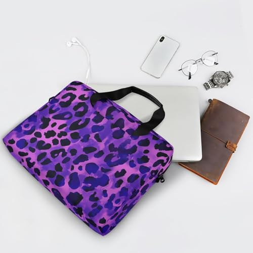 Funda para portátil con asa y correa 15.6 pulg morado leopardo miniatura 7