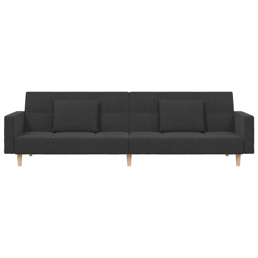 Sofá cama de 2 plazas, color gris oscuro, 220 x 84,5 x 69 cm, marco de madera, moderno con 2 cojines, función plegable, poco espacio, para sala de estar, dormitorio de invitados, oficina