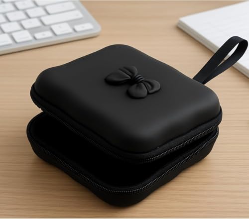 Image of Cute Earbud Case Black Bow Storage Case | Portable Protective Organizer for Earphones, AirPods, Charger, Credit Cards, Cosmetics,Earbud, Earpieces, SD Memory Card, & Small Accessories