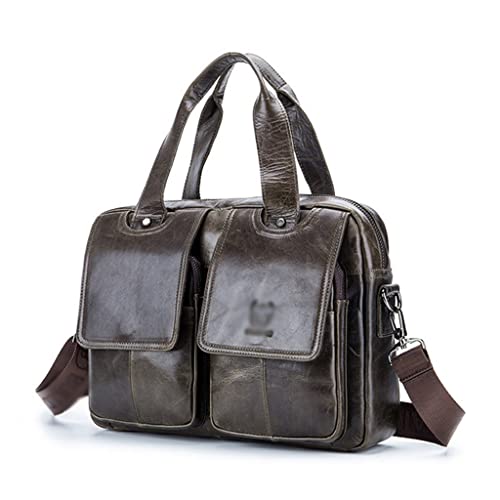 Men's Leather Multifunctional Single Shoulder Crossbody Men's Bag Layer Cowhide Fashion Handbag Briefcase(E)