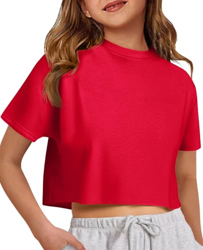Image of ZDC Girls Athletic Oversized Crop Tops Kids Drop Shoulder Short Sleeve T Shirts Workout Tees