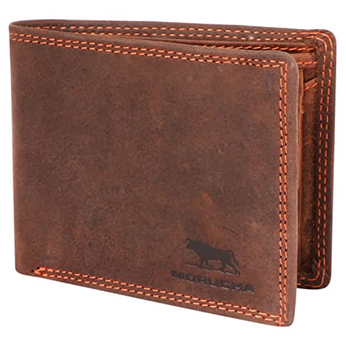 MORUCHA Dark Brown Mens Wallet | Genuine Distressed Leather RFID Blocking | High Capacity Stylish Wallet Purse With Zipped Pocket | Designed For Up To 6 Cards, Coins And Cash | Gift Boxed | M-20