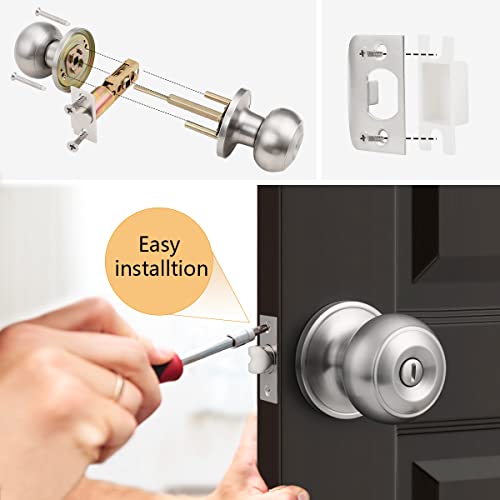 Probrico DL609SNBK-SG6PACK Privacy Interior Door Knobs Bed And Bath Handles Keyless Sain Nickel Locksets thumb #5
