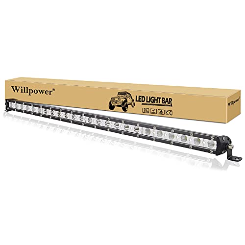 Willpower 25 Inch 120W Single Row Led Light Bar Low Profile Ultra Thin Slim Mini Spot Flood Combo Beam Led Off Road Lights Driving Lights Led Fog Lights Boat Lighting Led Work Light #TOP16