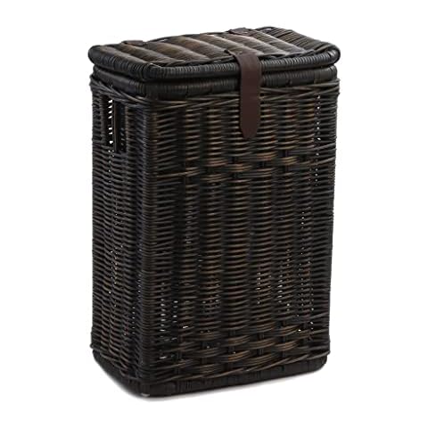 The Basket Lady Wicker Kitchen Trash Basket with Metal Liner, 16 in L x 10.5 in W x 24 in H, Antique Walnut Brown Cover