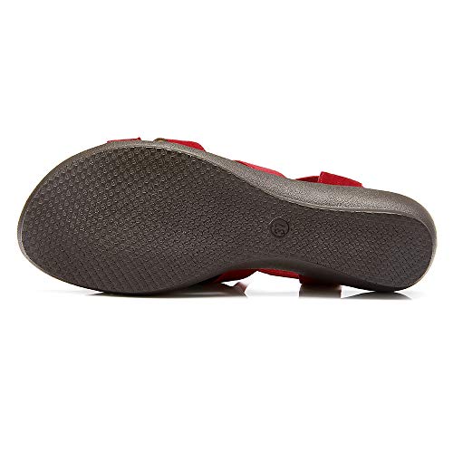 Vjh Confort Women's Flat Sandals With Rhinestone Open Toe Elastic Slip On Slingback Comfort Casual Walking Sandals(Red 9) #TOP4