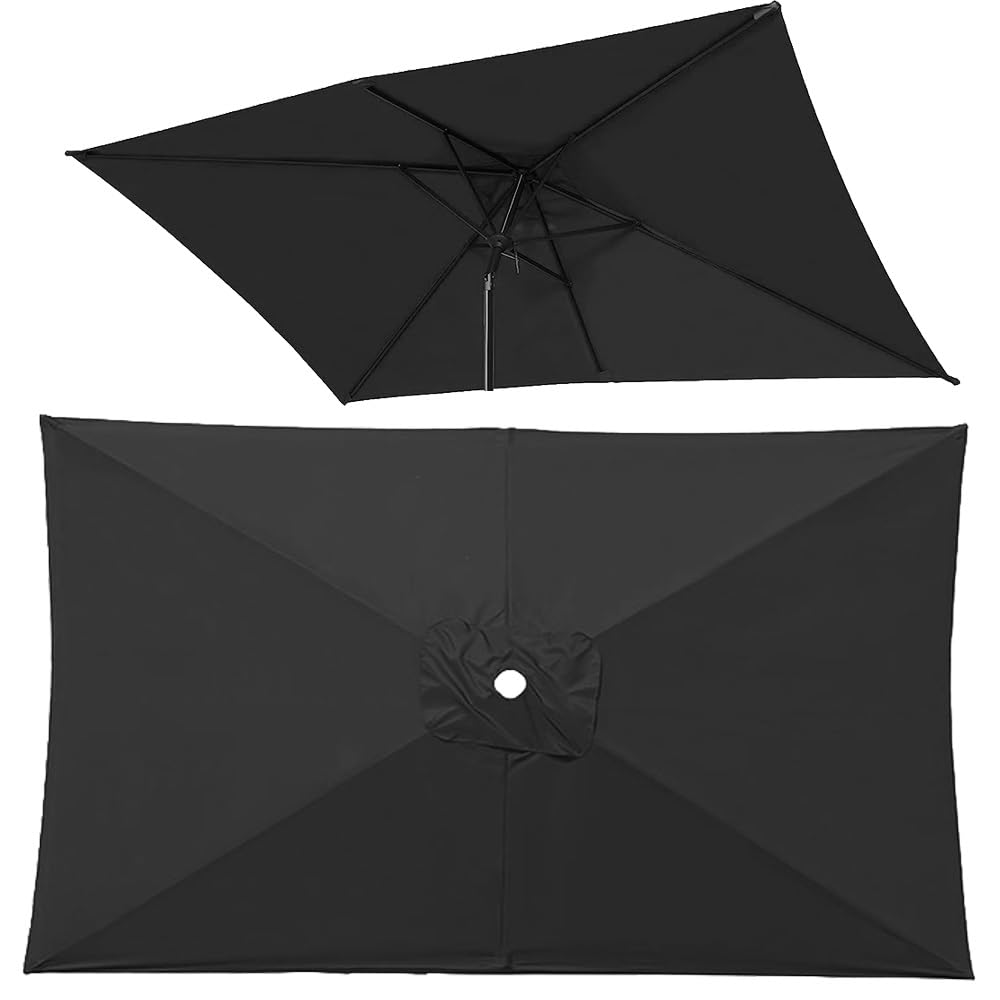 Rettangolare 6 Braccia/8 Braccia Copertura Per Ombrellone Copertura per Ombrellone In Tessuto Di Ricambio Impermeabile e UV Per Cortile Giardino Piscina Nero 3x2 m (10' x 6.5')